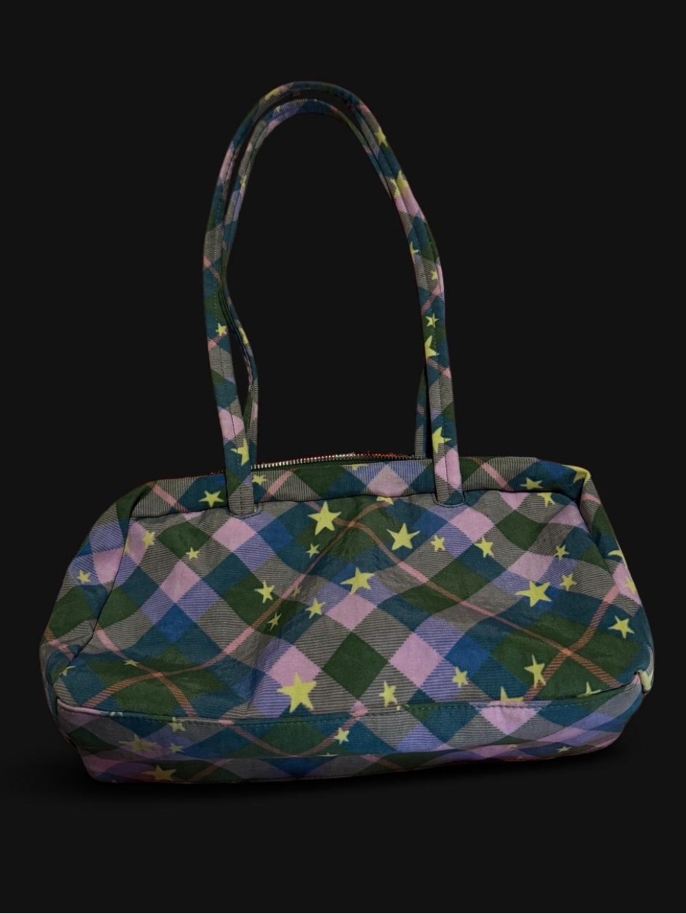 BAGGU Plaid Star-Print Shoulder Bag - Green, Purple, Yellow